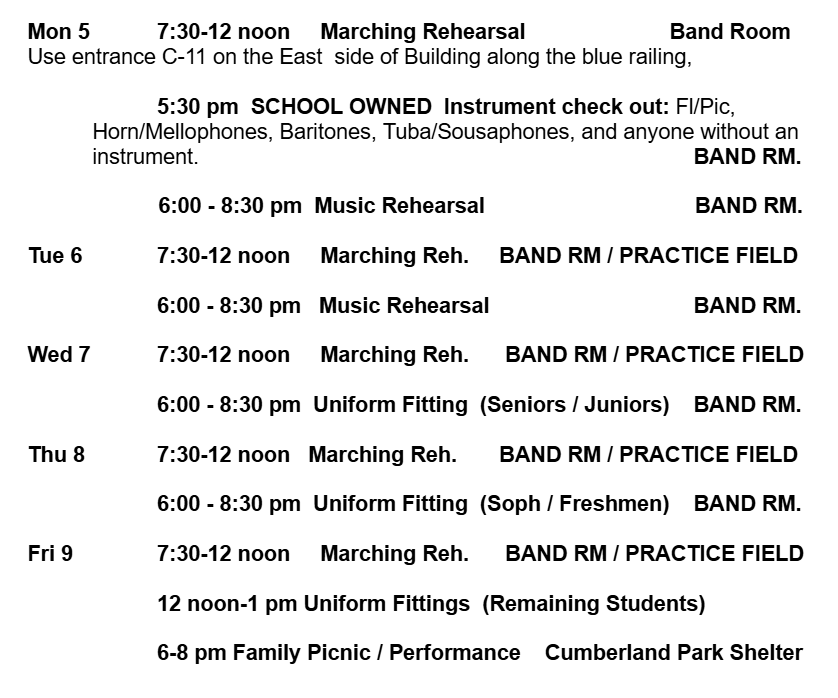 Camp Schedule